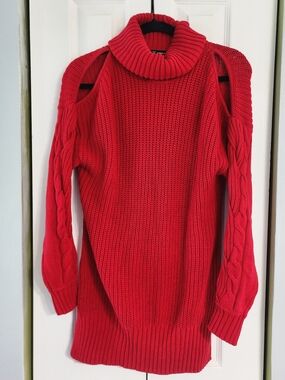INC International Concepts Red Cold-Shoulder Turtleneck Sweater Cotton Blend